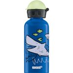 SIGG - Aluminium Kids Water Bottle - KBT Glow In Th Dark Sharkies - Leakproof - Lightweight - BPA Free - Climate Neutral Certified - Blue - 0.4L