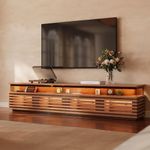 POVISON 94.49'' Fully Assembled TV Stand with Adjustable LED Lights, Walnut