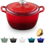 ROSSALLINI Signature Enameled Cast Iron Dutch Oven, Non-Stick Serving Pot with Tight Fitting Lid for Perfect Roasting, Baking, Sauteing, and Bread Making | 10Q (9.5L) - Red