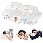 Elviros Cervical Contour Memory Foam Pillow for Neck Pain Shoulder Pain, Orthopedic Neck Pillow with Arms Rest Ergonomic Sleeping Bed Pillow for Side/Back/Stomach Sleepers with Removable Cover (White)