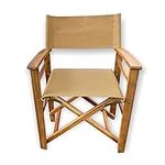 Classic Wooden Folding Director's Chair, 18-Inch Foldable Indoor/Outdoor Seat, Collapsible & Portable Style, 23.5" W x 20" D x 33.5" H, Wood Frame & Arms with Heavy-Duty Tan Canvas, by Patio Wise