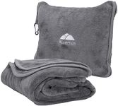 BlueHills Premium Soft Long Travel Blanket Pillow for Tall Airplane Flight Blanket Throw in Soft Bag case with Hand Luggage Belt & Backpack Clip Compact Pack Large Blanket Grey Gray T052