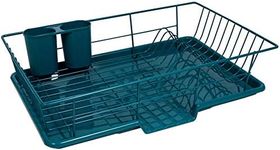 Sweet Home Collection Space-Saving 3-Piece Dish Drainer Rack Set: Efficient Kitchen Organizer for Quick Drying and Storage - Includes Cutlery Holder and Drainboard - Maximize Countertop Space, Teal