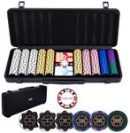 Engelhart - 320961 - Poker Set - Black Metal Case - 500 14g Numbered Chips (1 to 1000) + 2 Card Games, 1 Dealer Button, 5 Dice