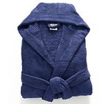 Jasmin Elinor Mens Ladies Unisex Egyptian Cotton Terry Towelling Hooded Bathrobe Dressing Gown (XXXXX-Large, Navy)