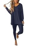 REORIA Women Microfiber Loungewear Sets Loose Top and Slim Leggings Two Piece Tracksuits Cycling Suit Full Set Outfit Co Ord Sets Navy Blue XL