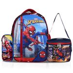 Kuber Industries Set of 3 School Bag-Lunch Bag & Geometry Box Combo Set | Kids & Childrens 3 in 1 School Bags Set | Bag with Lunch Bag & Pencil Pouch Set | Marvel Spider-Man | Multicolor