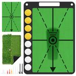 BROTOU Golf Hitting Mat Swing Path Detection, Analyse Swing Path & Correct Stance & Posture, Golf Practice Mat with Ball Tray, Rubber Base, Dual Turf Mat, for Outdoor Indoor Golf Training (Velvet Mat)