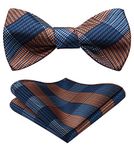 HISDERN Bow Tie Check Bow Ties for Men Blue & Brown Self Bow Tie and Pocket Square Set Wedding Party with Gift Box