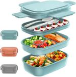 Lunch Box Adult Bento Box,Stackable Bento Lunch Box Container Built in Utensil Set for Adult and Kids Modern Style Lunch Container for School,Office,Picnic Leak Proof,Dishwasher Microwave Safe - Green