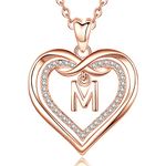 Vito Initial Necklace for Women, Double Heart Cubic Zirconia Letter Pendant, Rose Gold Dainty Alphabet A to Z Necklaces Mother's Day Jewelry Gift for Mom Sister Daughter, 20 Inch Chain