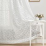 White Lace Sheer Curtain for Living Room Bedroom Leaf Buds Pattern Drapes Light Filtering Embroidery Elegant Window Treatment Sets for Basement Laundry Room, Rod Pocket, 52" Wx54"L, 2 Panels