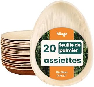 HAAGO 20 Assiettes en Feuilles de Palmier en Forme de Goutte d'Eau (25cm) Compostables et Jetables - Pique-nique et Extérieur Écologiques - Congélation et Four à Micro-ondes