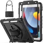 HXCASEAC Case for iPad 9th 8th 7th Generation case 10.2" (2021/2020/2019) with Screen Protector, [Pencil Holder / 360 Rotating Stand/Hand & Shoulder Strap], Shockproof Silicone case, Black