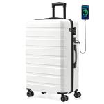 Luggage AnyZip PC+ABS Hardshell Suitcase with 4 Universal Wheels TSA Lock Checked-Large 28 Inch with USB Charging Port (White)