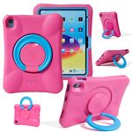 NLR Fun Pepkoo Kids Case for iPad, Shockproof Cover for 10.9” iPad 10th Generation (2022), Lightweight Full Body Protective Case with Foldable Handle/Stand (Pink+Blue)