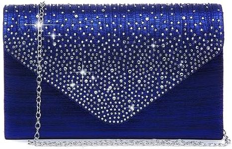 Dasein Women Satin Evening Bag Rhinestone Clutch Purse Wedding Prom Purse Formal Cocktail Party Handbag (Navy blue)
