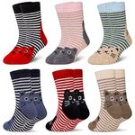 Eocom Kids Wool Socks For Boys Girls Warm Hiking Thermal Winter Cozy Soft Thick Toddlers Crew Boot Socks 6 Pairs, Cat, 4-7 Years