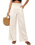 Niwicee Womens Casual Trousers Cotton Linen Pants Loose Fit Wide Leg Trousers Elasticated Waist with Pocket(Beige,L)