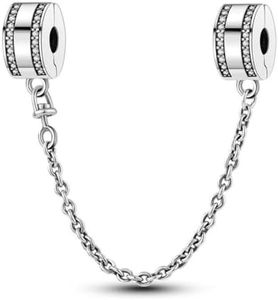 BEEUVIP Cadena de Seguridad circular minimalista clip Abalorios Colgante de Cuentas Plata de Ley 925 Compatible con Europeo Pulsera Collar,Charms de Para Mujer