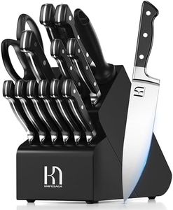 Knife Set, KnifeSaga 15 Pcs Kitchen Knife Block Set, Enduring Razor-Sharp Japanese High Carbon Stainless Steel Chef Knife Set with Block and Sharpener, Premium Black Knives Set for Kitchen