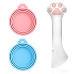 KUIING Pet Food Can Cover Set, 3PCS Pet Food Silicone Stretch Lids with 1 Pet Food Mixing Spoon, Pet Food pop can covers lids for Pet Cat Dog Puppy Feeding Jars Pink Blue