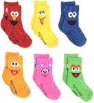 Sesame Street Elmo Boys Girls Multi Pack Crew Socks with Grippers (4-5T, Abby Zoe 6 pk)