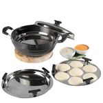 Vinod Black Pearl Hard Anodised Multi Kadai - 5 Plates, 26cm |2 Idli, 2 Dhokla/Momos and 1 Patra Plates | Dhokla and Momos Steamer/Maker | Scratch Proof | 2 Year Warranty