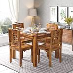 MURALICRAFT Solid Sheesham Wood Square Dining Table 4 Seater | Four Seater Dinning Table with 4 Chairs for Home | Wooden Kitchen Dinner Table Dining Room Sets for Restaurants | Natural Teak Finish