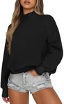 PINSPARK Sweatshirts for Women Long Sleeve Turtleneck Fleece Sweat Shirts Pullover Top with Pockets Thumb Hole 2024 Fall Outfits,Black Small