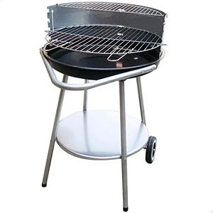 AKTIVE Barbacoa de carbón redonda diámetro 51x51x82 cm/Fácil de transportar y portátil/4 alturas regulables/Incluye dos parrillas de acero y dos mandos extraíbles