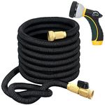 TheFitLife Flexible and Expandable Garden Hose - Strongest Triple Latex Core with 3/4" Solid Brass Fittings Free 8 Function Spray Nozzle, Easy Storage Kink Free Water Hose (100 FT)