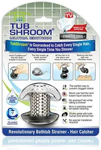 TubShroom Ultra Revolutionary Bath Tub Drain Protector Hair Catcher/Strainer Stainless Single Stainless Single Pack