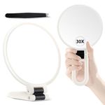 MIYADIVA Hand Mirror, 30X Magnifying Mirror on Stand，Double Sided Magnifying Mirror with 30X/1X Magnification, 360°Adjustable Handle, Portable Travel Makeup Mirror for Eyebrow Plucking Pearly White