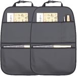 pefirst Kick Mat Back Seat Protector Waterproof Leather Car Seat Back Organizers Cover with 3 Storage Pockets for Kids Pets SUV Sedan Minivan Truck Car Travel Accessories (Black 2-Pack)