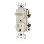 Leviton T5225-T Combination, 15 Amp, 120 Volt AC Toggle Switch, and 15amp, 125 Volt 5-15R Tamper Resistant Receptacle, Grounding, Light Almond