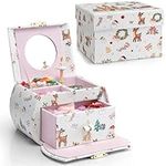 Vlando Christmas Gifts, Girls Jewellery Box with Ballerina, Music Box with Gift Box, for Kids, Childrens, Womens (Christmas Printed-White)