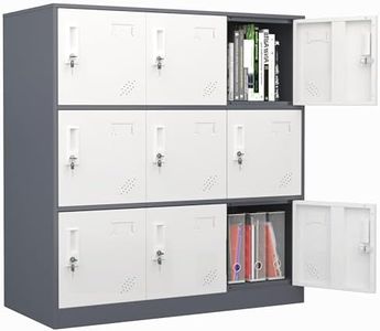 WISUNO 9 Doors Metal Storage Cabinet with Card Slot, Organizer,Shoes and Bags Steel Locker for Office, Home, Bank, School, Gym (Gray)
