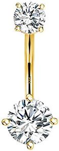 OUFER 14G Solid Gold Belly Button Rings Clear CZ Navel Ring Belly Button Piercing Navel Jewelry 14K Yellow/White Gold Belly Rings
