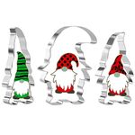 Orapink 3 Pieces Gnome Cookie Cutters Set for Baking Stainless Steel Large Christmas Gnome Santa Shape Cookie Cutter