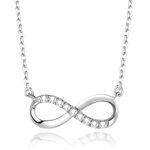 FANCIME 14ct Solid White Gold (585) 0.072ct Diamond Small Cute Infinity Pendant Fine Dainty Jewellery Necklace Gifts For Women Girls, 16" + 2" Extender