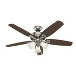 Hunter 53237 Transitional 52``Ceiling Fan from Builder Plus collection in Pwt, Nckl, B/S, Slvr. finish,