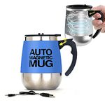 DaaSiGwaa Rechargeable Self Stirring Mug - Magnetic Electric Auto Mixing Stainless Steel Cup for Office/Kitchen/Travel/Home Coffee/Tea/Hot Chocolate/Milk-400 ml/13.5 oz(Blue)