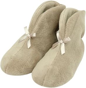 Forfoot Ladie's Slippers Women's Winter Booty Slipper Indoor Home Bedroom Boots with Bow Beige US Woman Slipper Bootie Size 10-11