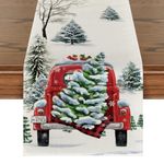 Artoid Mode Waterclor Snow Tree Truck Christmas Table Runner, Seasonal Winter Xmas Holiday Kitchen Dining Table Decoration for Indoor Outdoor Home Party Decor 13 x 36 Inch