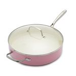 GreenLife Artisan Healthy Ceramic Nonstick, 5QT Saute Pan Jumbo Cooker with Helper Handle and Lid, Stainless Steel Handle, PFAS-Free, Dishwasher Safe, Oven Safe, Soft Pink