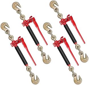 Krytonel 4 Pack 3/8" - 1/2" Heavy Duty Folding Handle Ratchet Chain Binder Load Binder with Grab Hooks 12,000 lbs WLL | Chain Binders for Flatbed Truck Trailer Tie Down