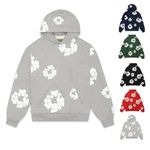 ASxxfm Men Flower Puff Print Hoodie, Pullover Harajuku Gothic Streetwear, Oversized Graphic Vintage Y2K Hoodies for Women, A-gray, Small