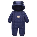 JiAmy Baby Snowsuit Hooded Romper Winter Outfits Cartoon Bear Boys Girls Jumpsuit Navy 3-6 Months