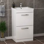 500mm Floor Standing Bathroom Vanity Unit Minimalist Basin 2 Drawers Storage Cabinet Furniture - Gloss White